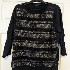 Roz and Ali black 3/4 sleeve lace overlay sweater